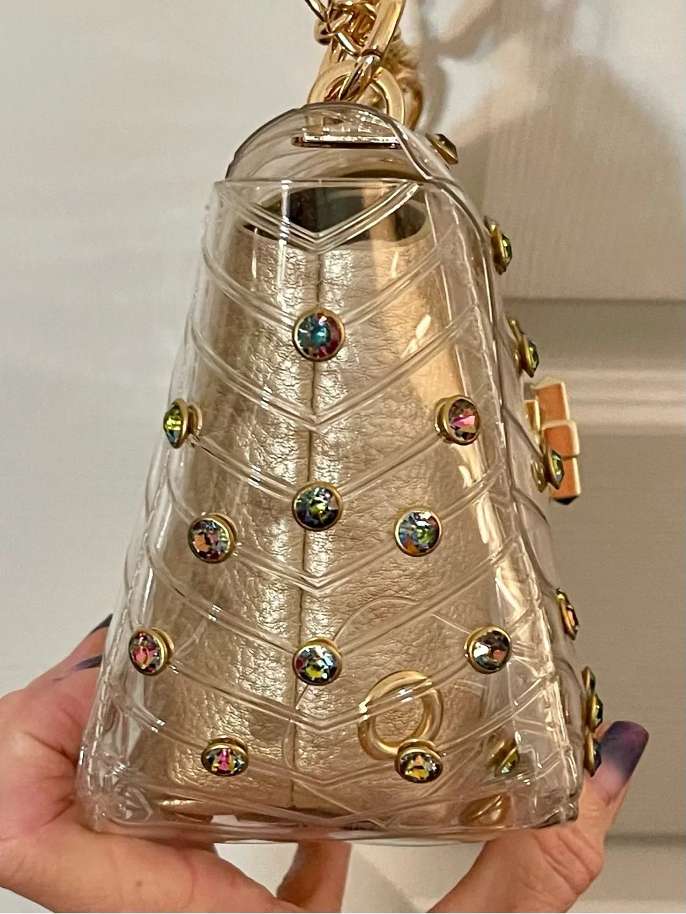 NWT CATO Clear Jelly Shoulder Bag with Gold Hardware and Iridescent Studs - Picture 8 of 11